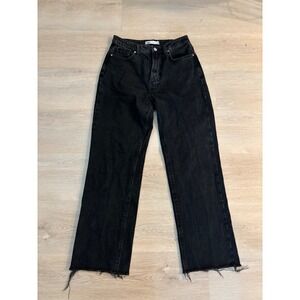 Zara Black Wash High Rise Straight Leg Raw Hem Jeans Size 4‎